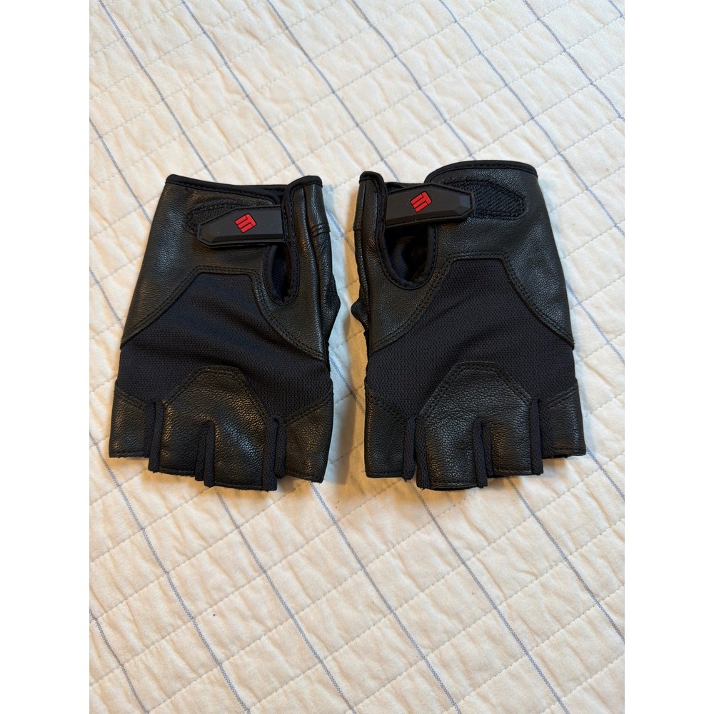 Ethos Mens‎ Maxus Weightlifting Gloves Black Leather Palm Fingerless Size L